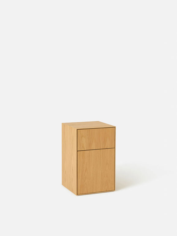 Slim Jim Bedside Table - Oak/Black - Left Hand Opening