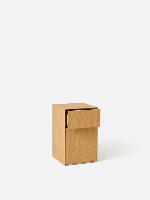 Slim Jim Bedside Table - Oak/Black - Left Hand Opening