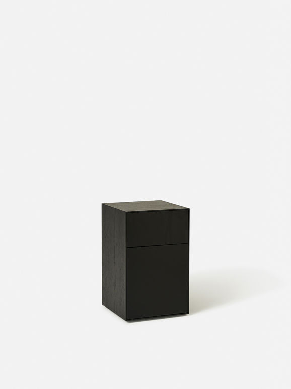 Slim Jim Bedside Table - Oak/Black - Left Hand Opening