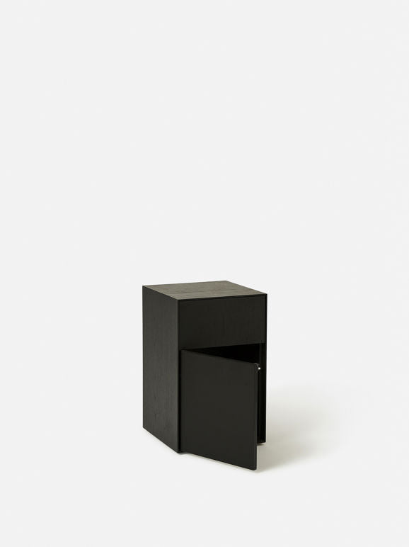 Slim Jim Bedside Table - Oak/Black - Left Hand Opening