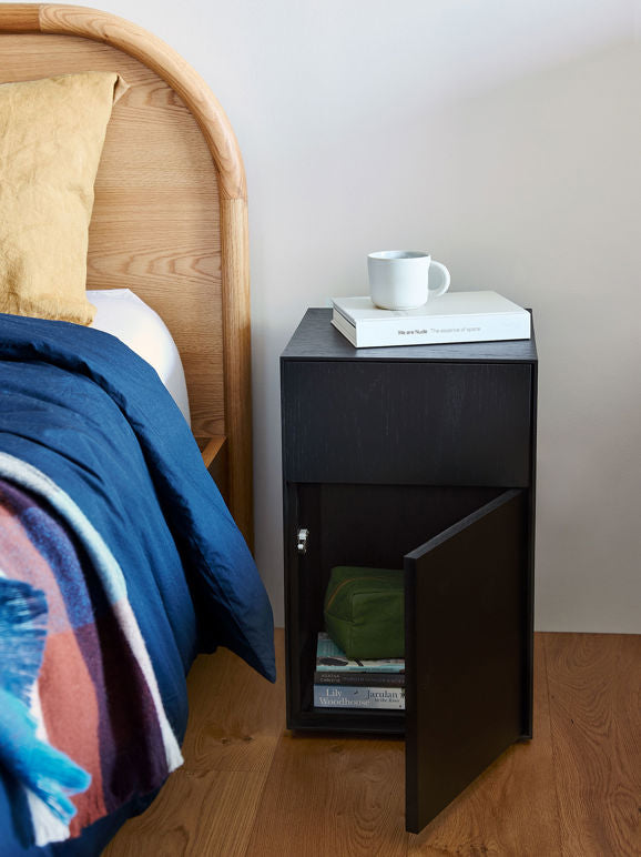 Slim Jim Bedside Table - Oak/Black - Right Hand Opening