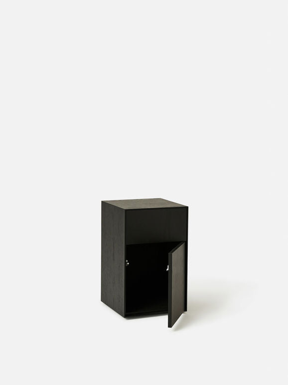 Slim Jim Bedside Table - Oak/Black - Right Hand Opening