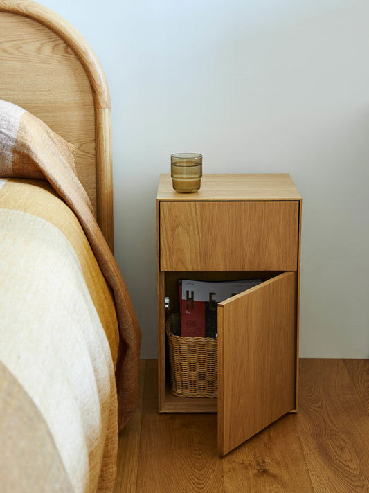 Slim Jim Bedside Table - Oak/Black - Right Hand Opening