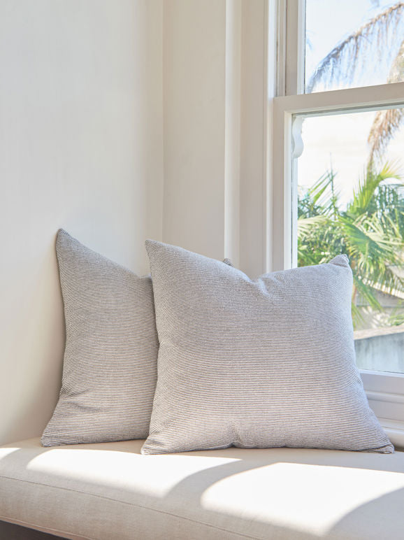 Stripe Washed Cotton Cushion Cover - Olive/Navy